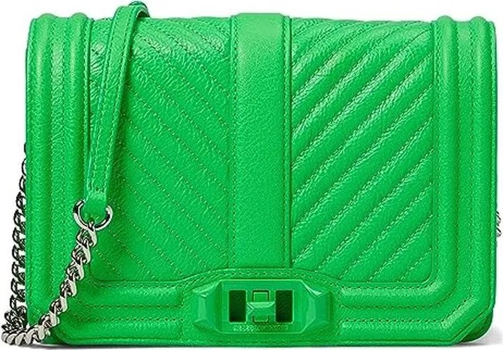 Rebecca Minkoff Chevron Quilted Small Love Crossbody (Neon Green) Cross Body Handbags