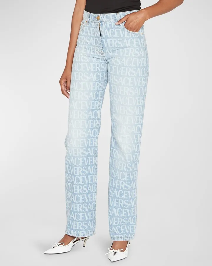Logo-Print Straight-Leg Denim Pants