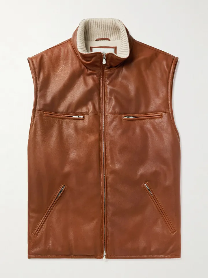 Cashmere-Trimmed Leather Gilet