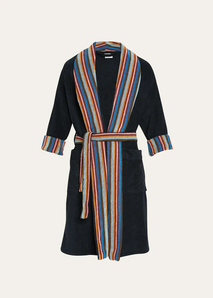 Men's Artist Stripe Towelling Dressing Gown Robe