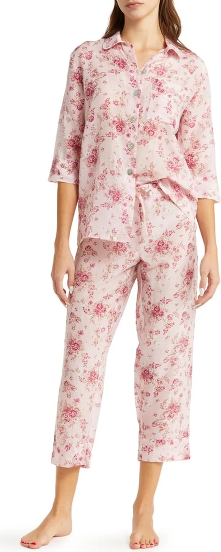 Lou Lou Floral Print Cotton & Silk Pajamas