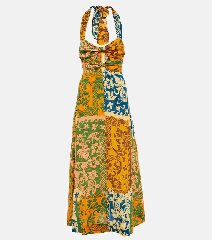Archie printed linen midi dress