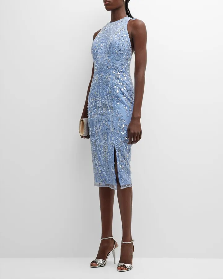 Emme Floral Beaded Bodycon Midi Dress