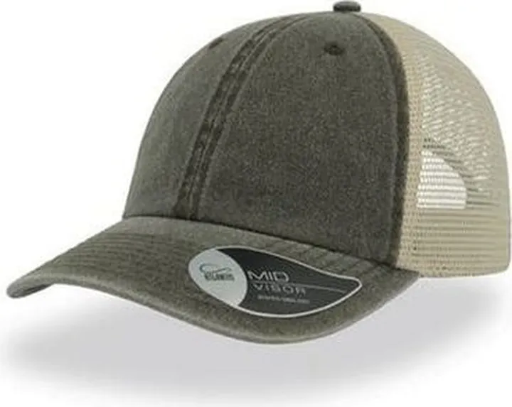 Atlantis Unisex Case Pigment Dyed 6 Panel Trucker Cap - Olive