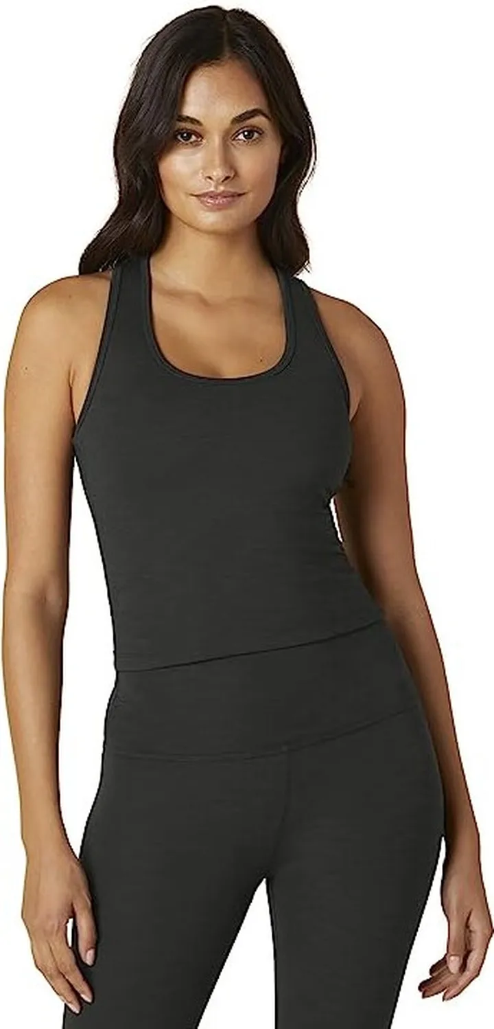 Beyond Yoga Heather Rib Racerback Flash Tank (Black Heather) Women's Clothing