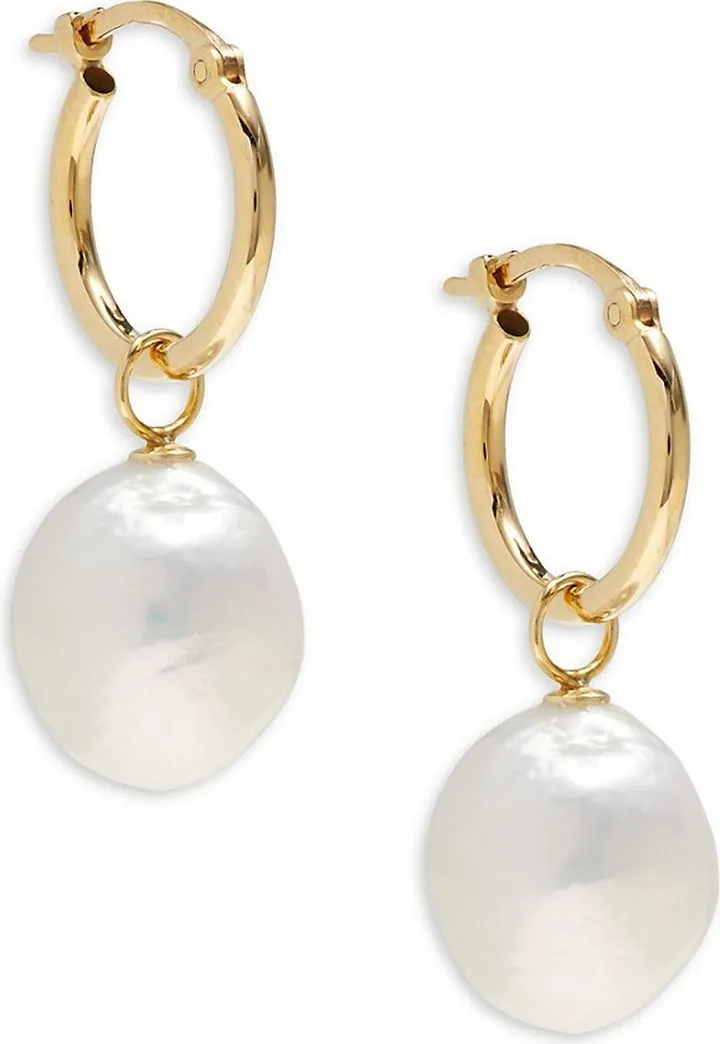 10MM White Baroque Pearl & 14K Yellow Gold Earrings