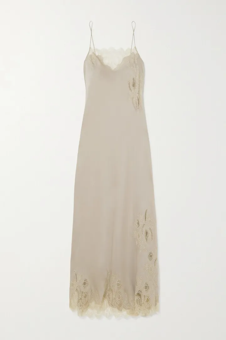 Carine Gilson - Lace-trimmed Silk-satin Nightdress - Neutrals