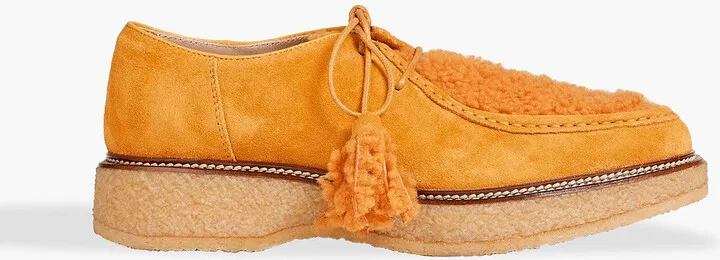 Shearling-trimmed suede platform loafers
