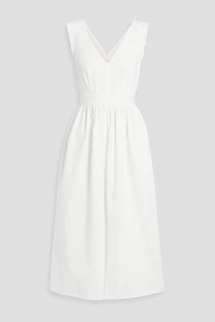 Carmen ruffle-trimmed organic cotton-jacquard midi dress