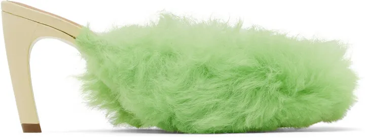 Dries Van Noten Green Furry Heels