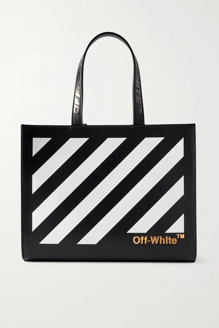Off-White - Diag Hybrid Striped Leather Tote - Black