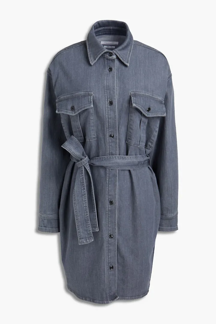 Belted denim shirt dress