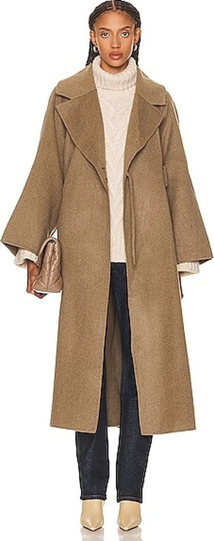 Ganni Long Wool Coat in Taupe
