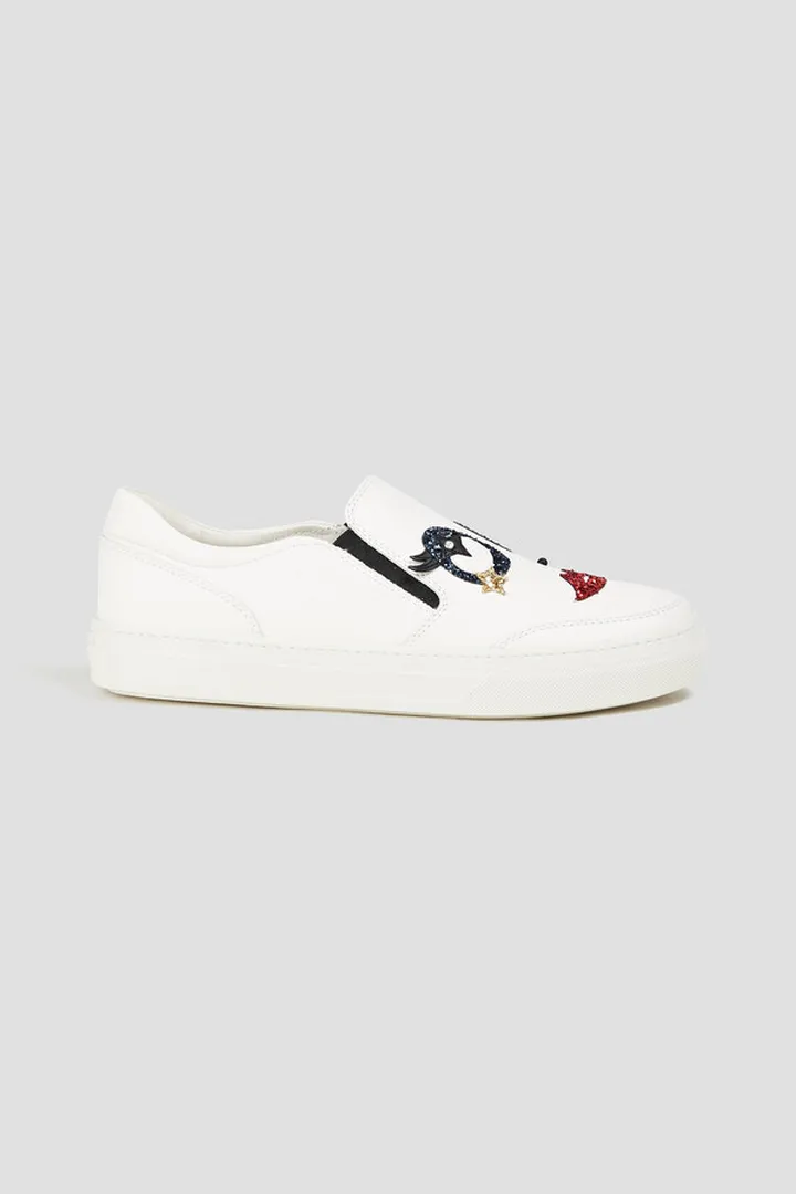 Embellished leather slip-on sneakers
