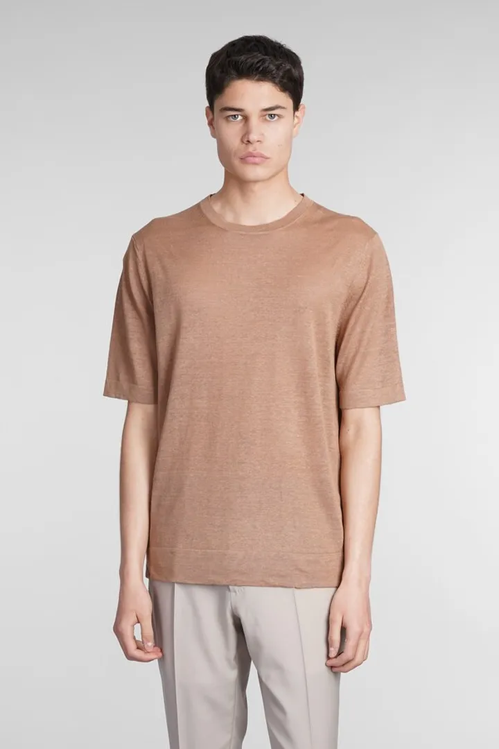 T-shirt In Camel Linen