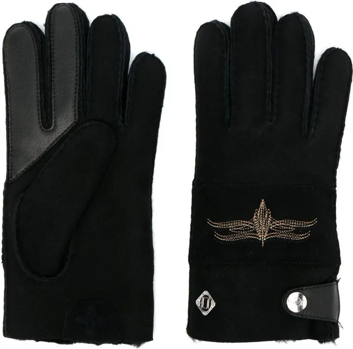 X COTD Black Embroidered Suede Gloves