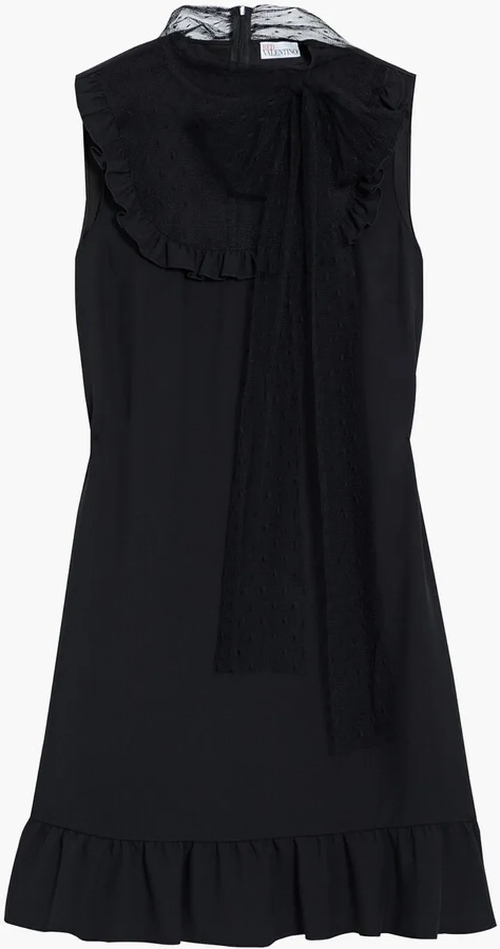 Pussy-bow point d'esprit-paneled crepe mini dress