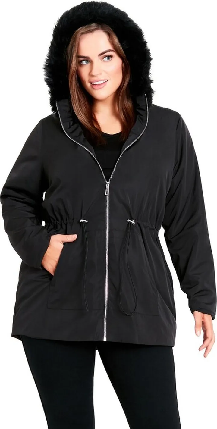 EVANS | Women's Plus Size Faux Fur Lightweight Coat - black - 18W