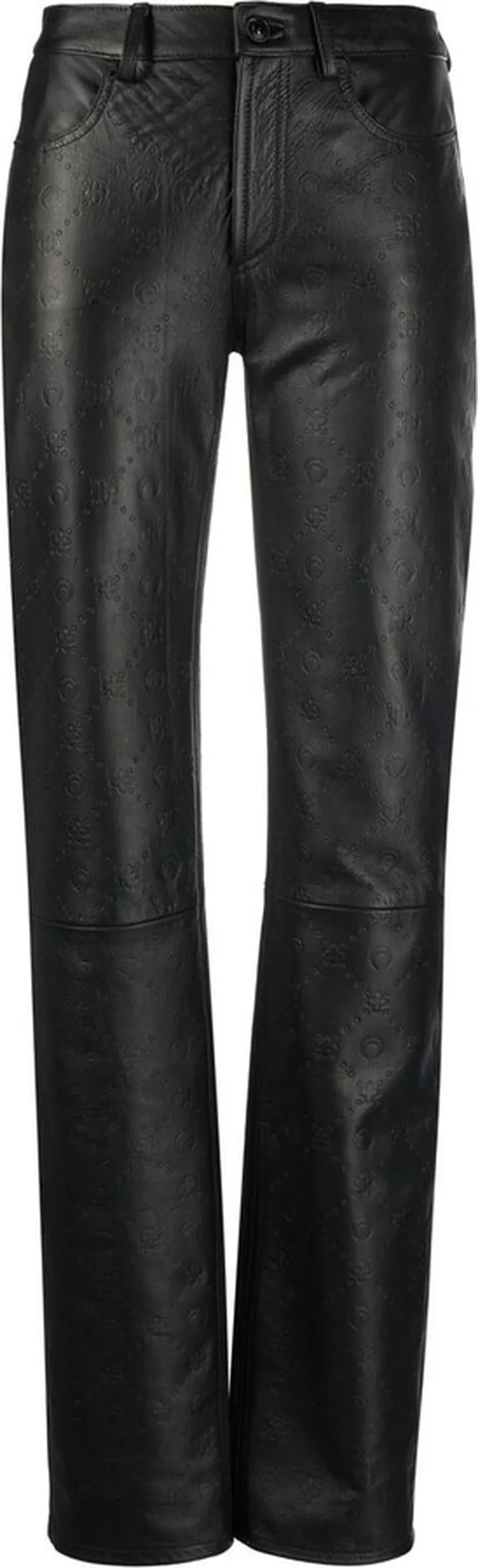Black Embossed Logo Leather Trousers