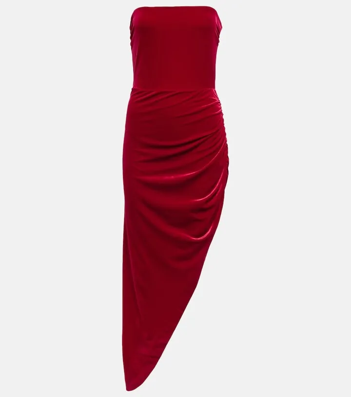 Strapless velvet midi dress