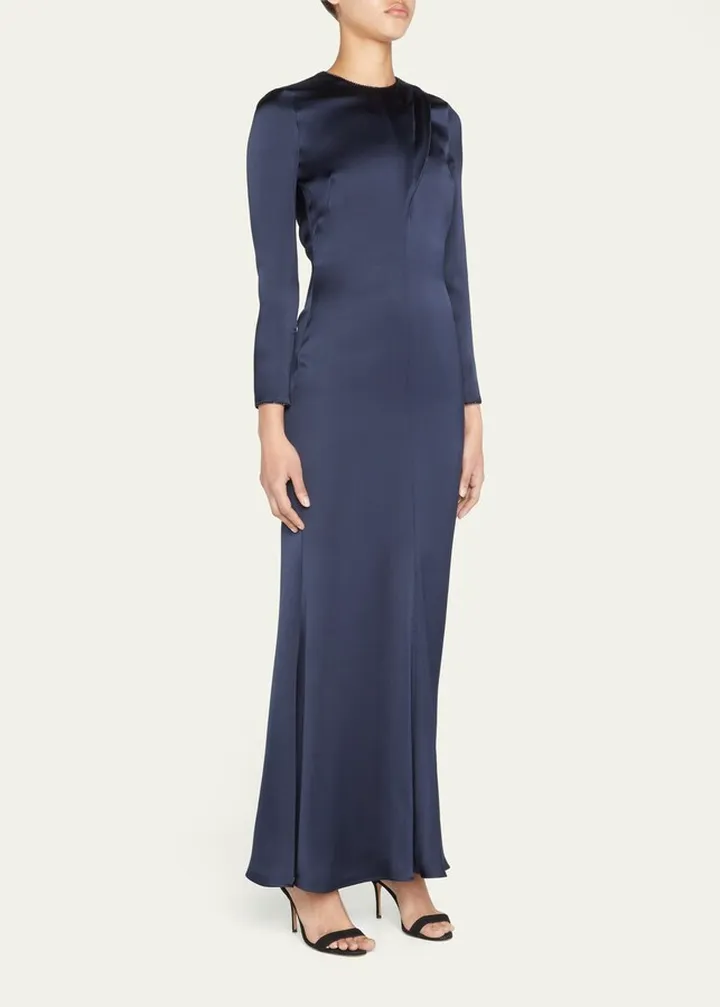 Crystal-Trim Silk Trumpet Gown