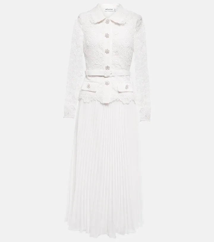 Guipure lace-trimmed midi dress