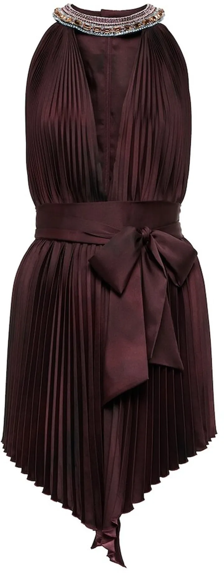 Embellished pleated twill minidress