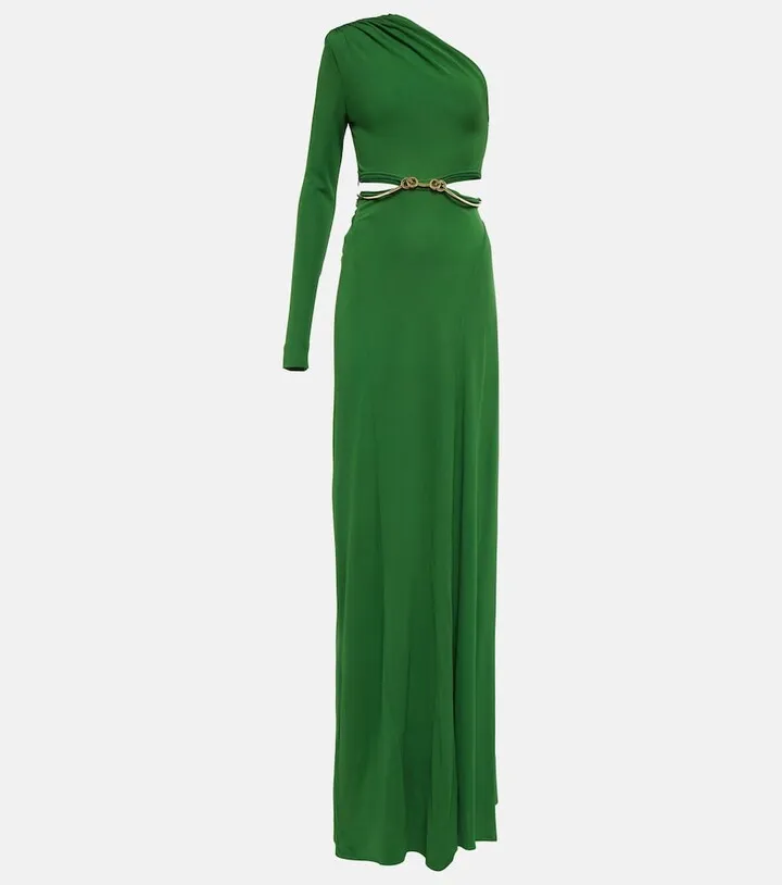 One-shoulder cutout jersey gown