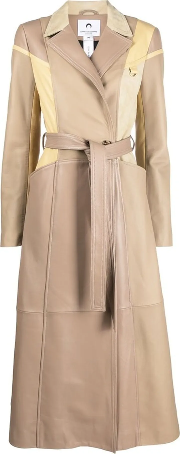 Leather Patchwork Double-Breasted Coat