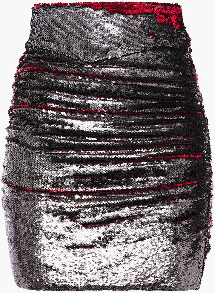 Dreaming ruched sequined mesh mini skirt