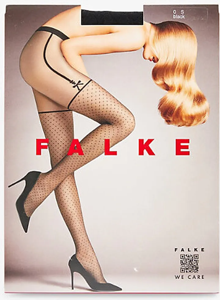Womens 3009 Black Lovely Bow-tie Suspender Polka-dot Stretch-woven Tights