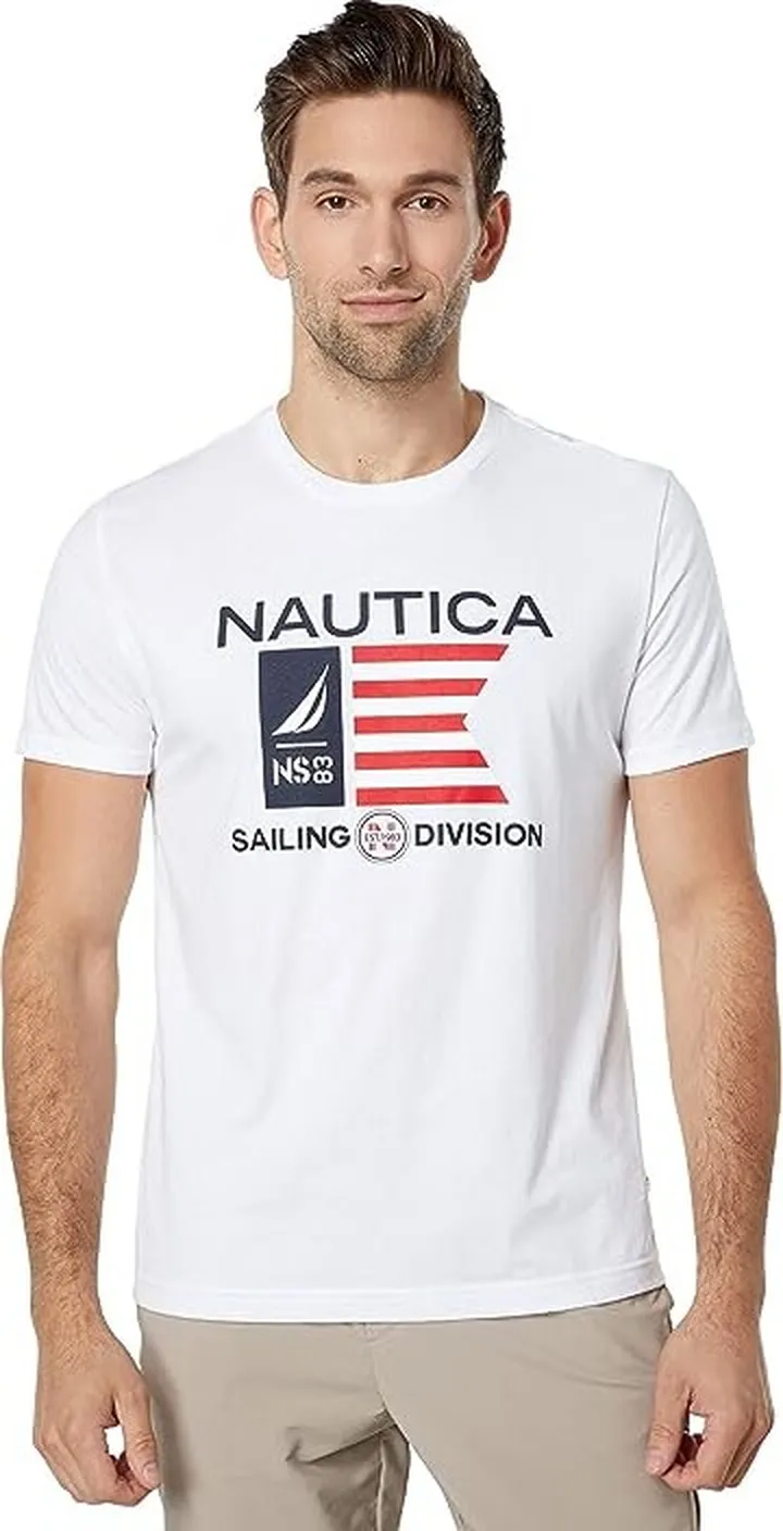 Nautica Sustainably Crafted American Sailing Division Graphic T-Shirt (Bright White) Men's Clothing