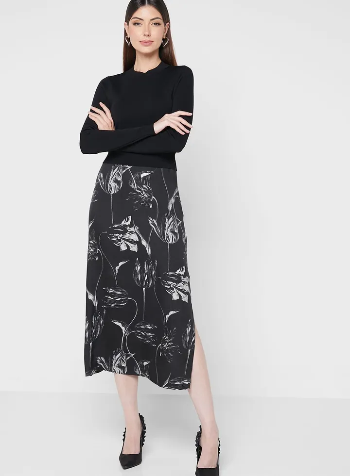 Knitted Floral Printed Dress