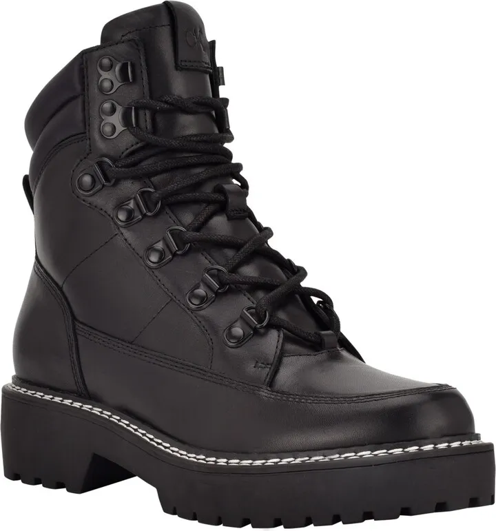 Calvin Klein Women's Shania Lace Up Lug Sole Hiker Boots Women's Shoes