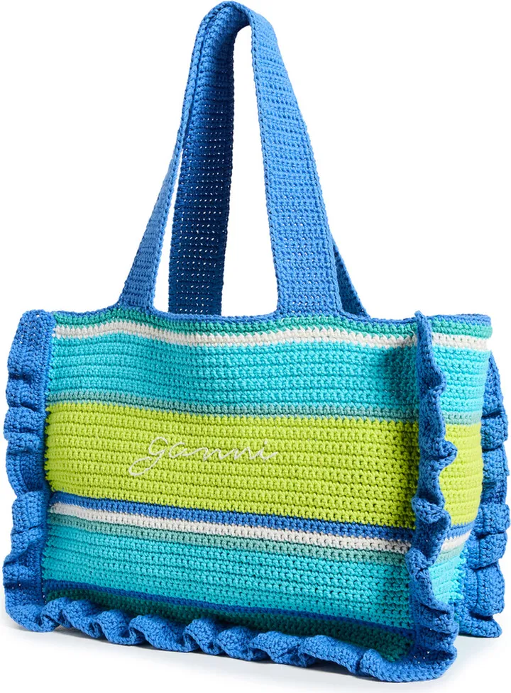 GANNI Cotton Crochet Frill Tote