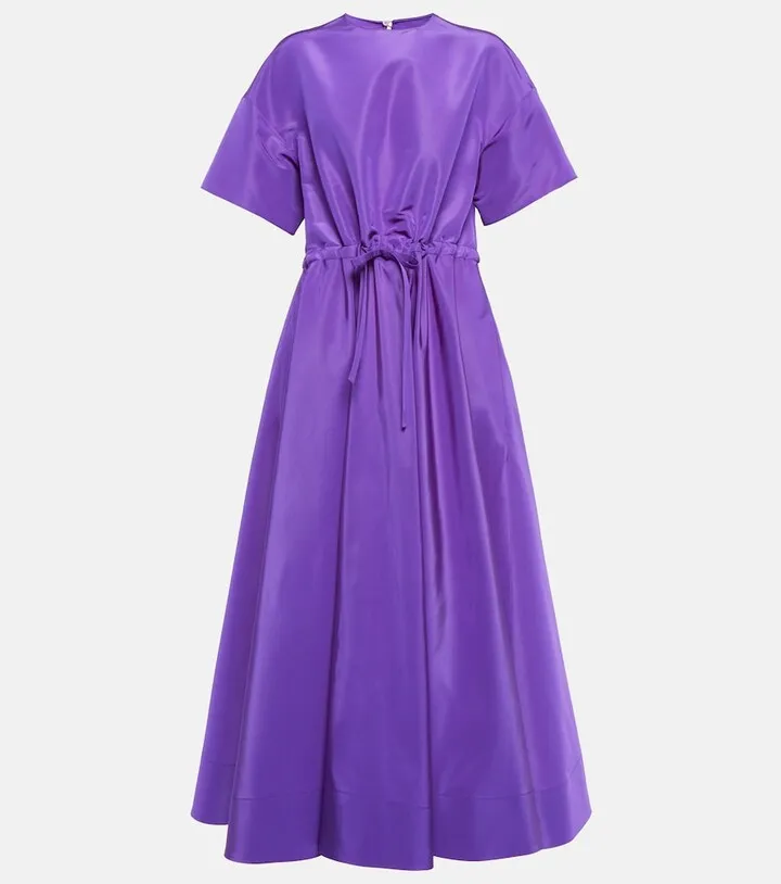 Gathered silk midi dress