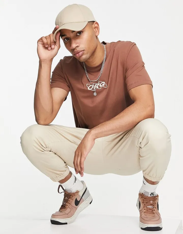 Jack & Jones Originals oversize t-shirt with ORG embroidery in brown