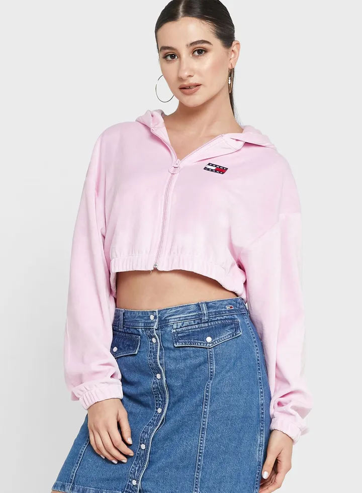 Zip Detail Crop Hoodie