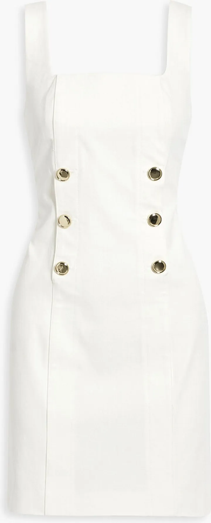 Button-embellished cotton-blend twill mini dress