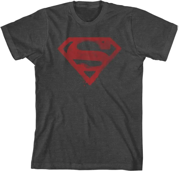 Superman Watercolor S Logo Youth Charcoal Heather Graphic Tee-XS