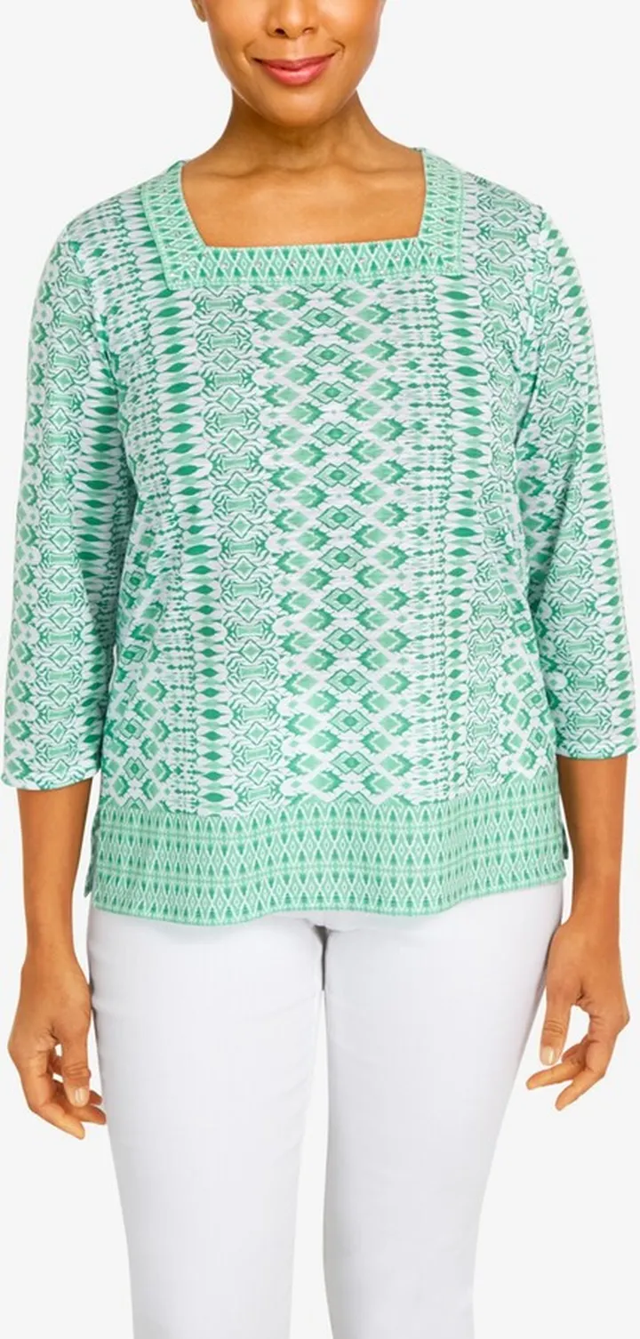 Alfred Dunner Women's Tropical Geometric Top