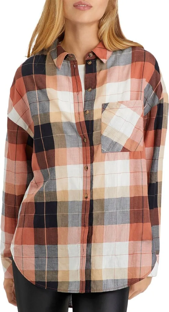 Boyfriend Womens Plaid Cotton Tunic Top