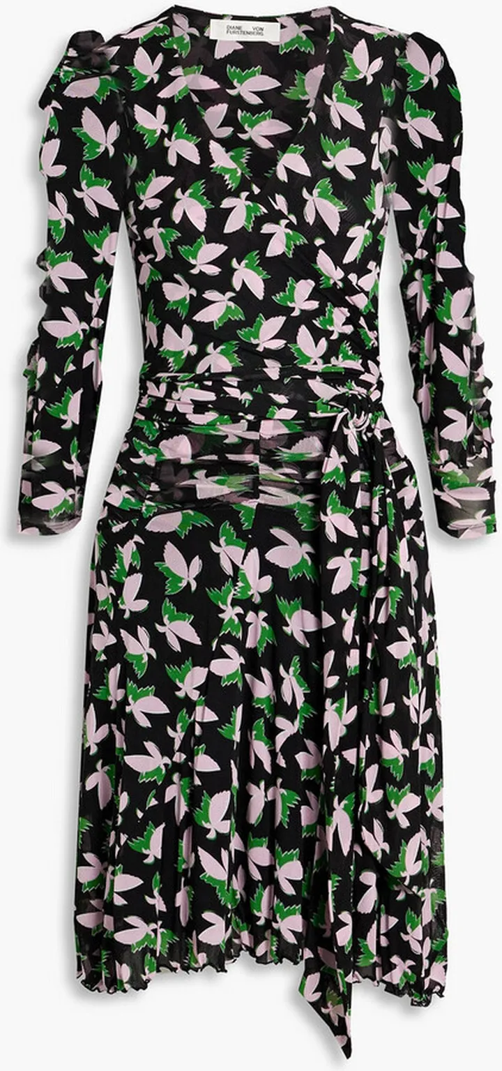 Burton ruched floral-print mesh mini dress