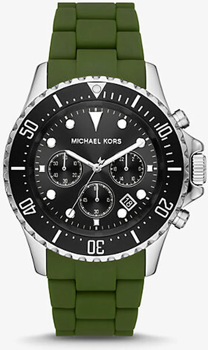 Oversized Everest Silver-Tone and Silicone Watch