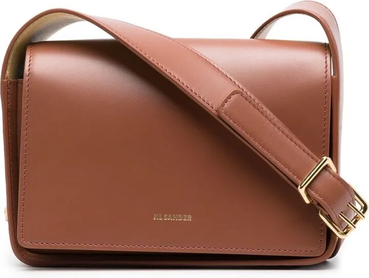 Engraved-Logo Leather Shoulder Bag