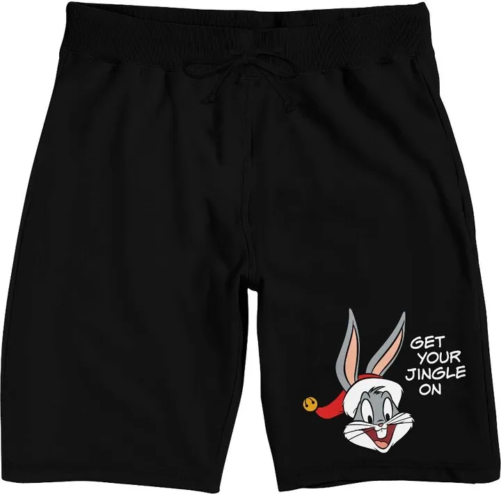 Looney Tunes Get Your Jingle On Men’s Black Sleep Pajama Shorts-Large