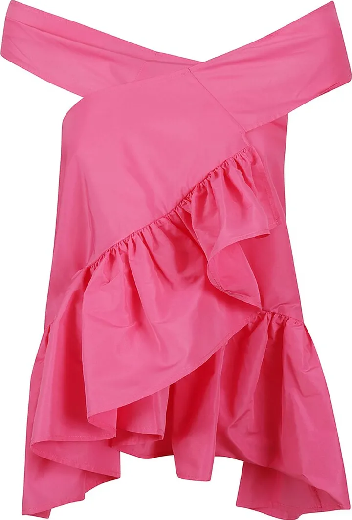 Ruffle Detail Halterneck Tafetta Top