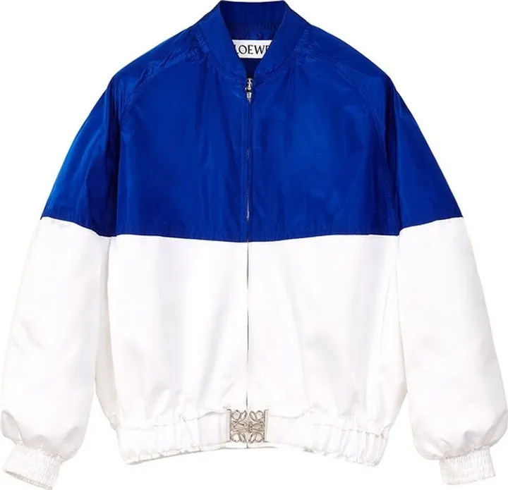 Satin Blend Two-tone Bomber Jacket Blue And White
