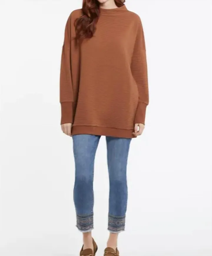 Ottoman Knit Tunic Top in Camel