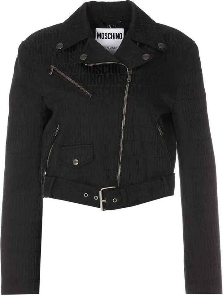 Moschino Allover Logo Jacquard Biker Jacket